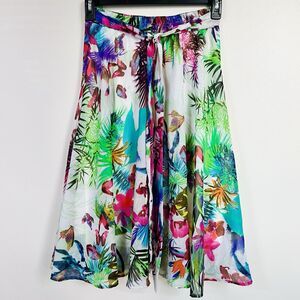 Gorgeous Flint & Moss New York Colorful Tropical Chiffon Flowy Midi Skirt Small